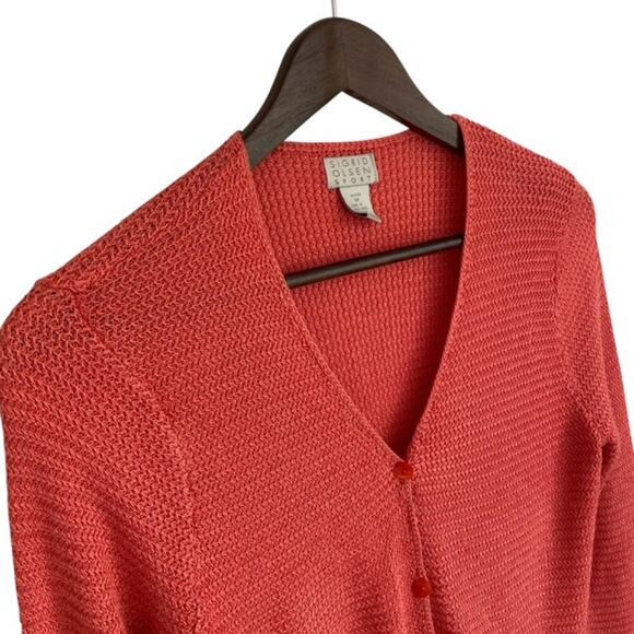 Sigrid Olsen Sport Coral 3 Button Front Cardigan - Petite Medium - Picture 2 of 4